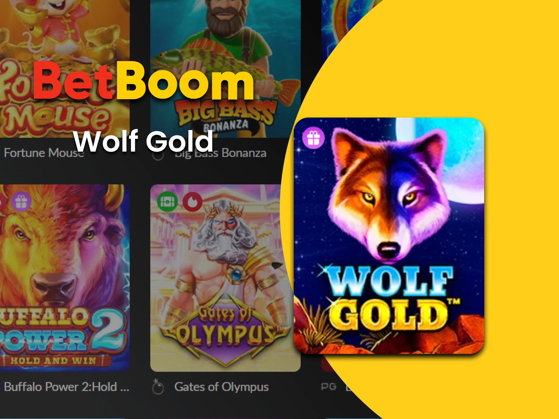 Para jogos de slots no BetBoom, escolha Wolf Gold.