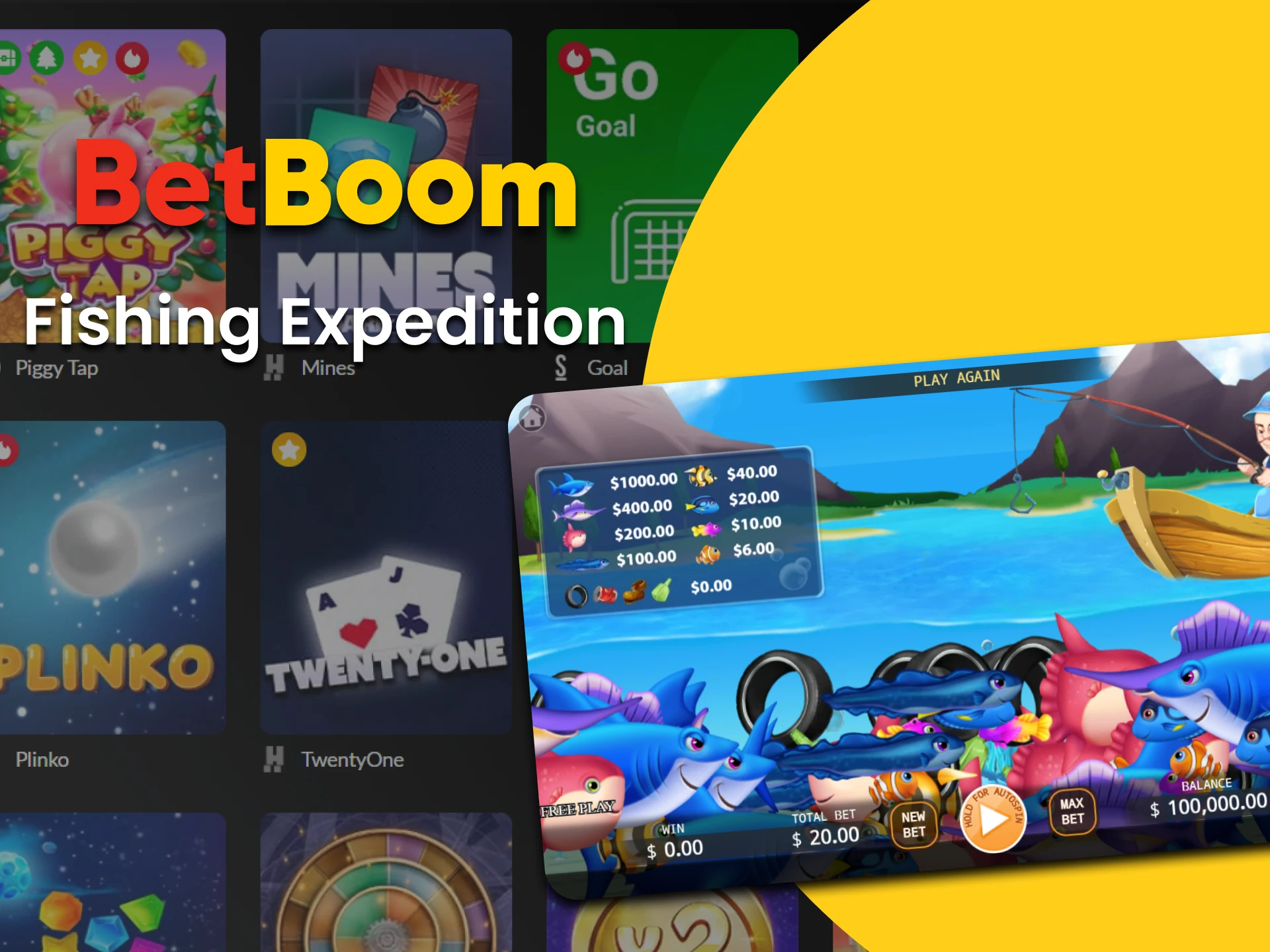 Escolha o jogo Fishing Expedition na seção de jogos rápidos do cassino BetBoom.
