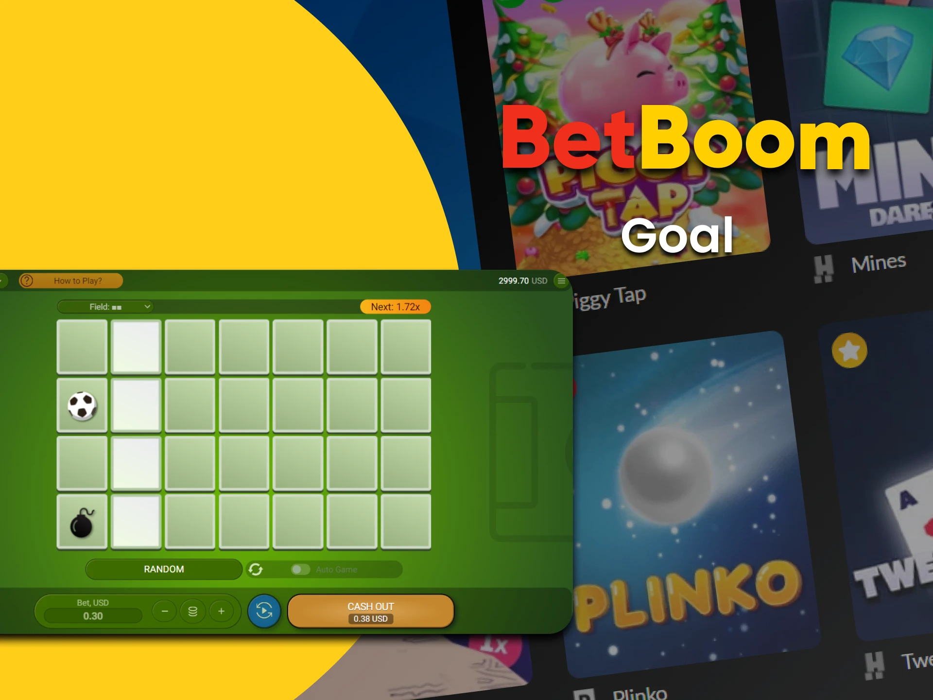 Escolha o jogo Goal na seção de jogos rápidos do cassino BetBoom.