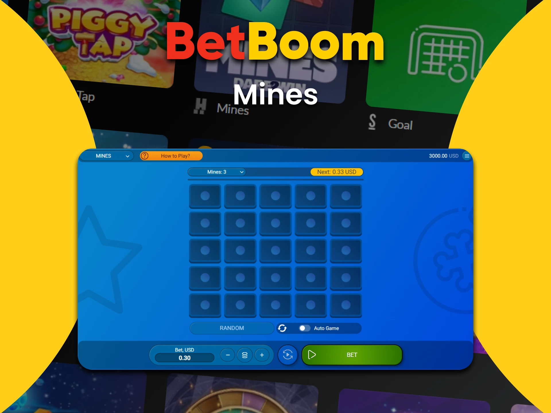 Escolha o jogo Mines na seção de jogos rápidos do cassino BetBoom.