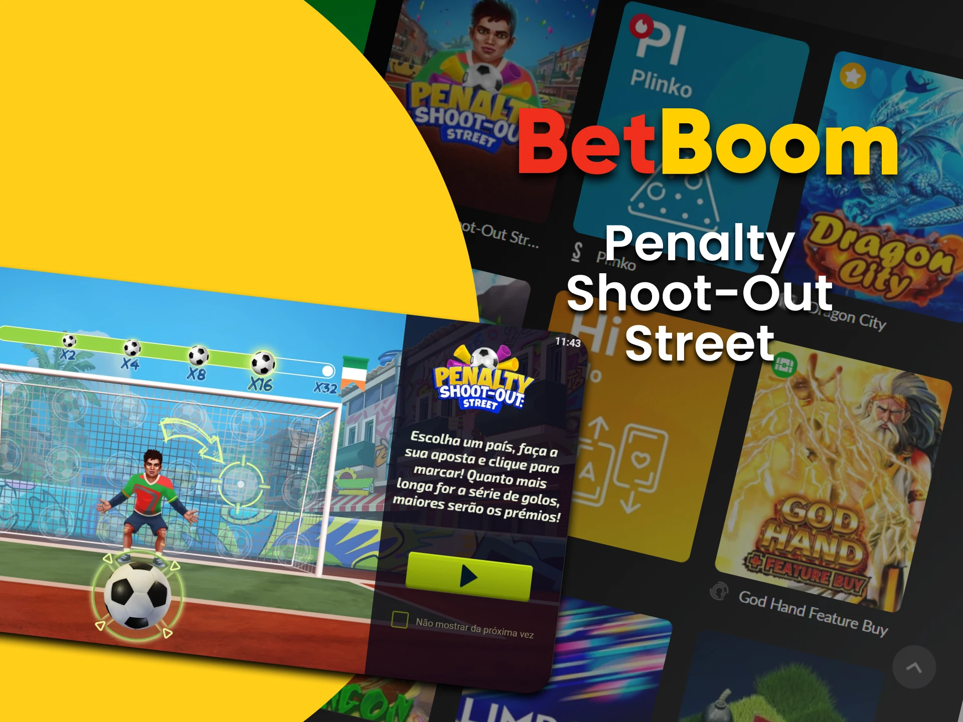 Para jogar Penalty Shoot-out Street, escolha a seção de jogos rápidos no BetBoom.