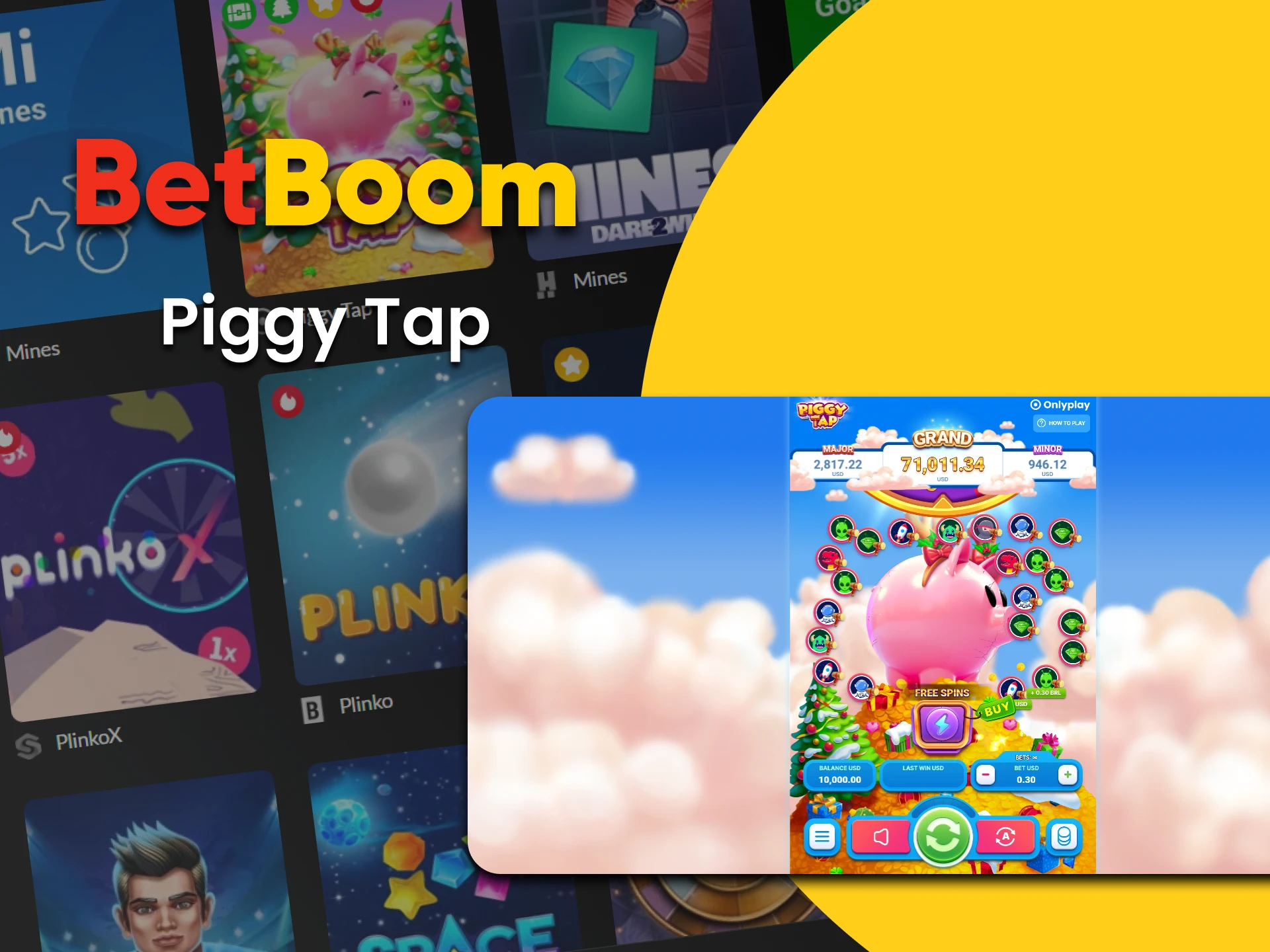 Para jogar Piggy Tap, escolha a seção de jogos rápidos no BetBoom.