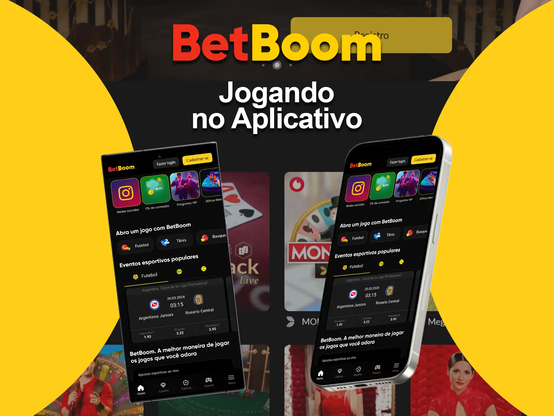 Baixe o app BetBoom para desfrutar de todos os jogos de cassino ao vivo disponíveis no site.