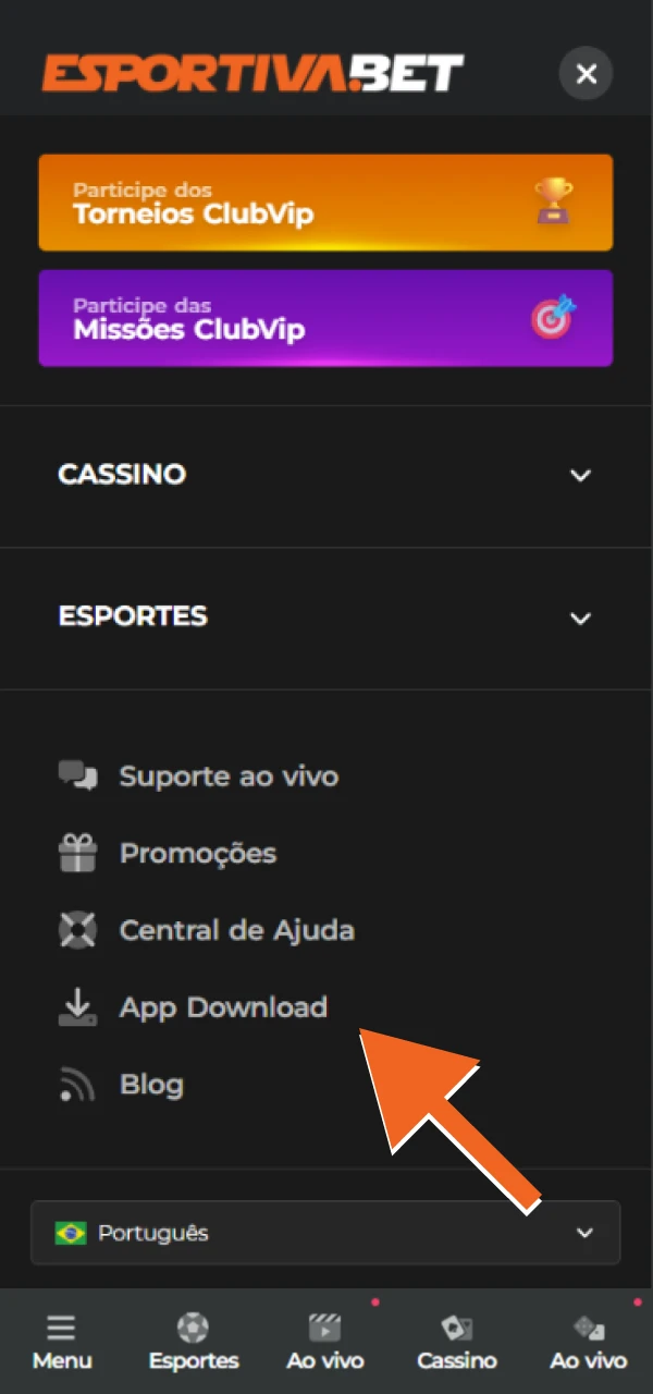 Encontre o ficheiro APK no site oficial do EsportivaBet.