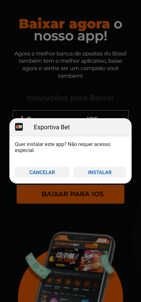 Proceder à instalação da aplicação EsportivaBet.