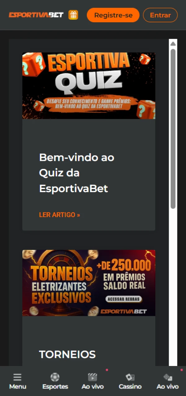 Confira as promoções disponíveis na aplicação EsportivaBet.