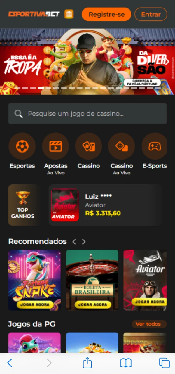Abra o site oficial do EsportivaBet no seu dispositivo iOS.