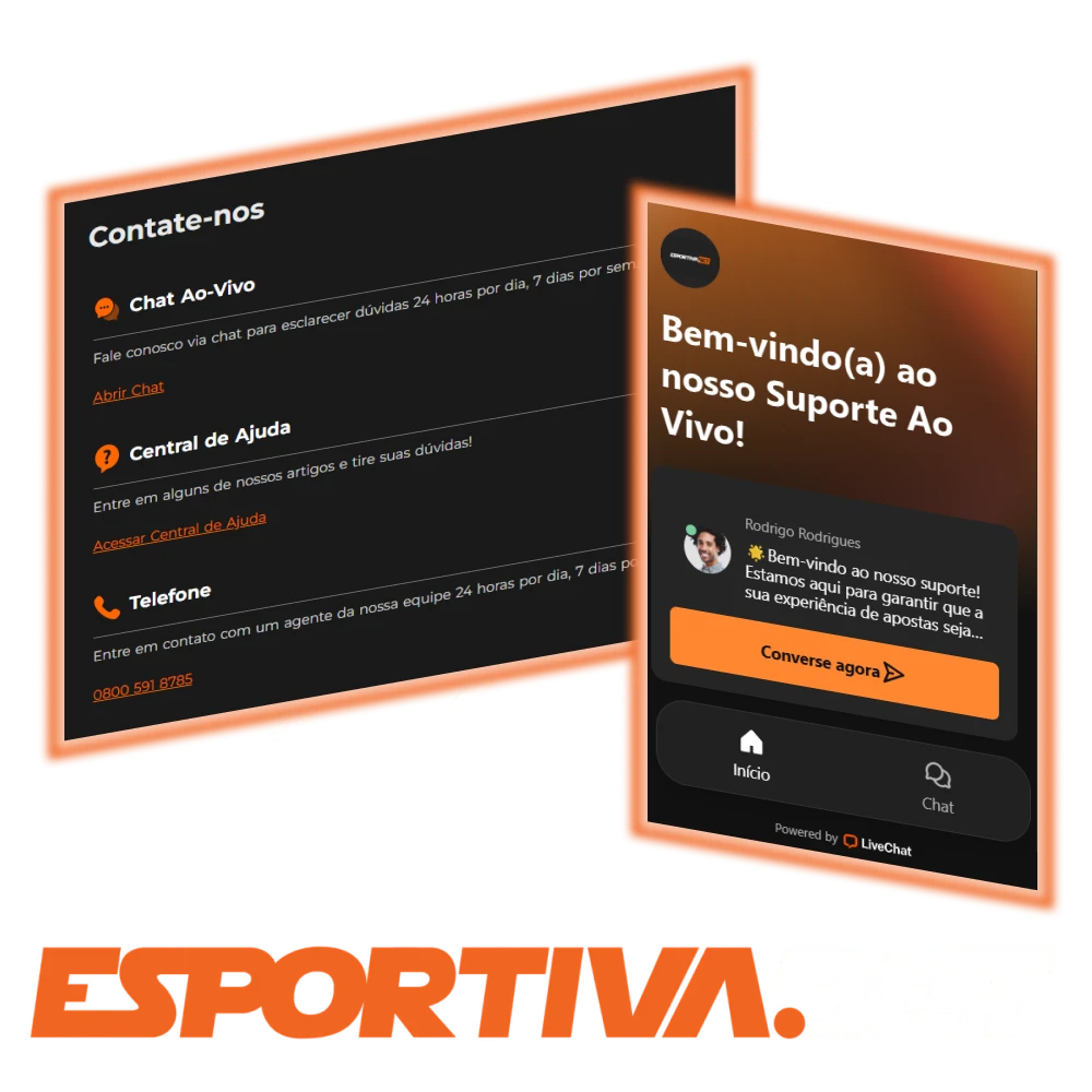 Contacte o apoio EsportivaBet por telefone, chat ao vivo ou e-mail.