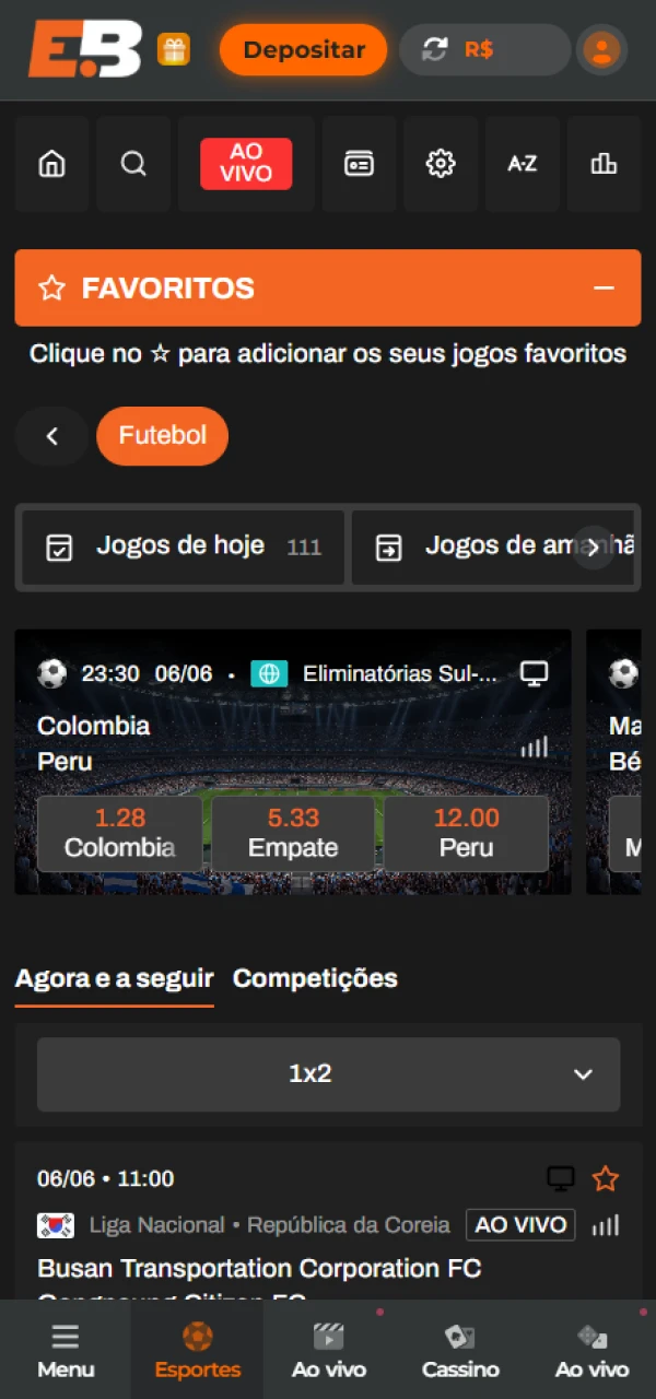 Selecione um jogo de futebol para apostar na EsportivaBet.
