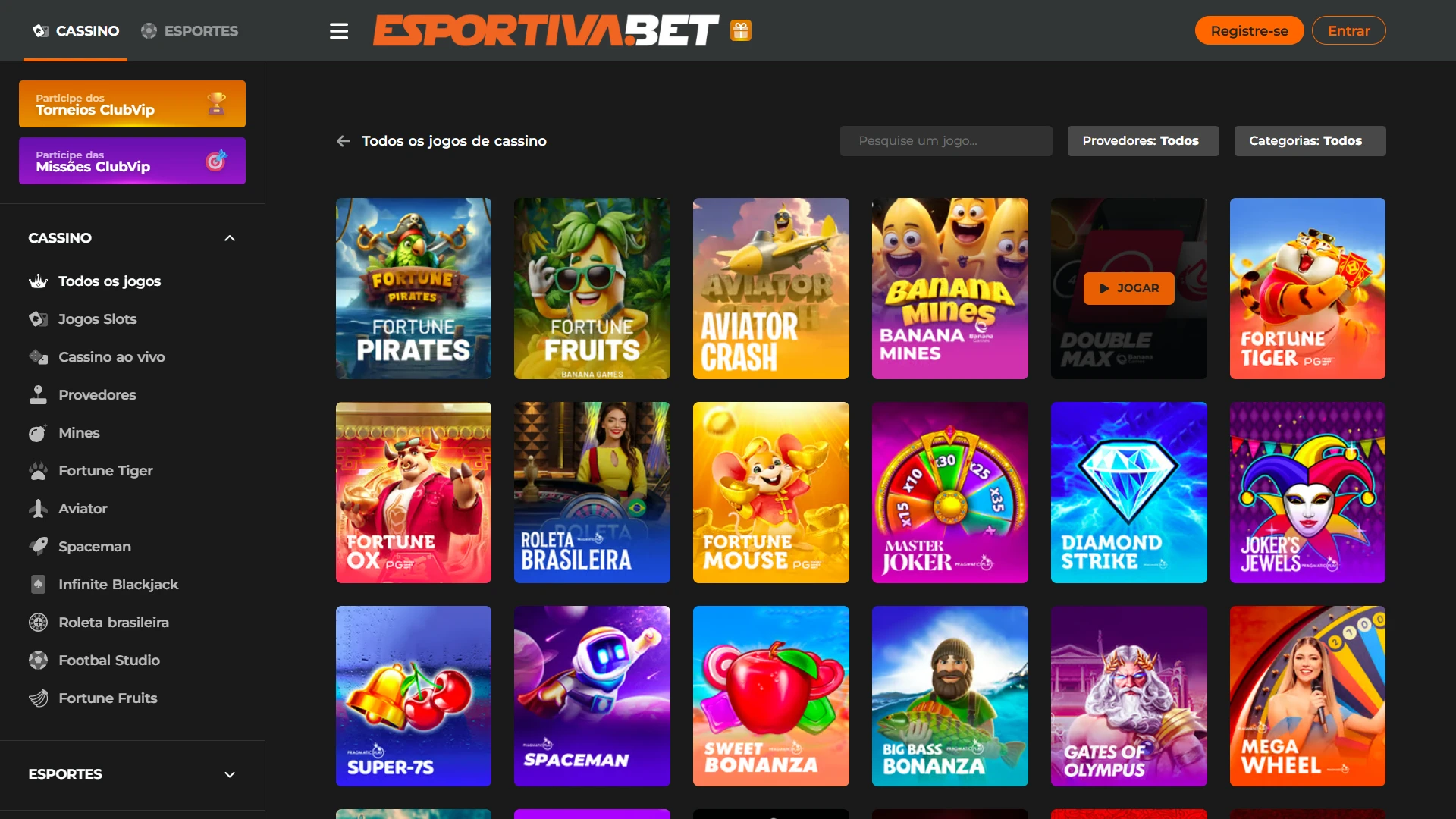 EsportivaBet oferece uma vasta gama de jogos de casino de diferentes fornecedores.