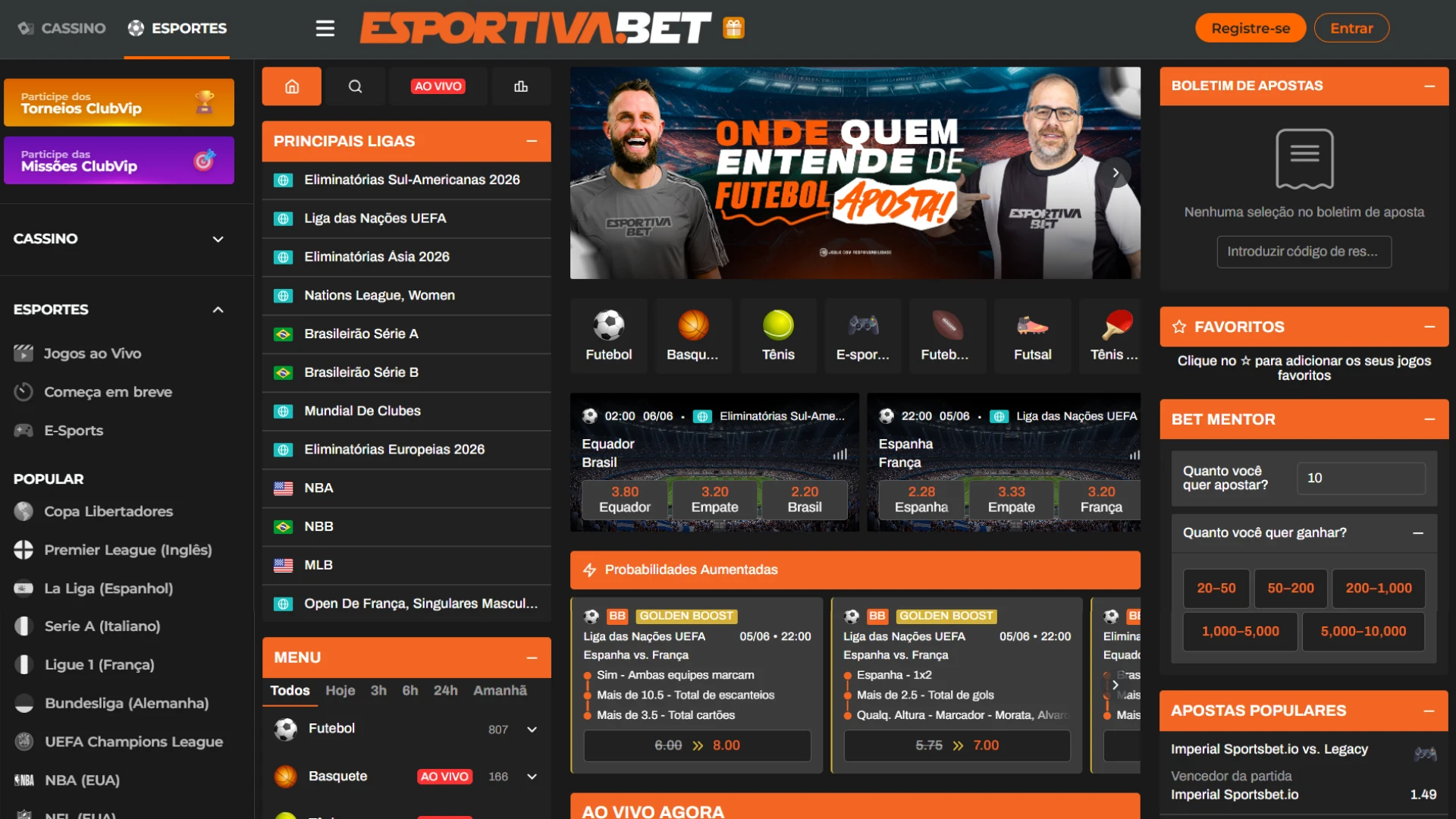 Aposte nos seus desportos favoritos na plataforma EsportivaBet.