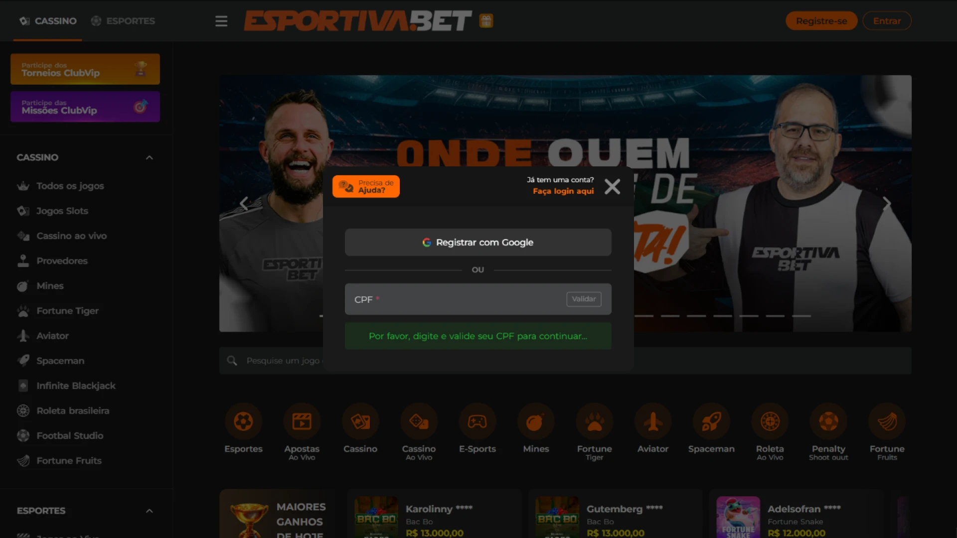 Para aceder a todas as funcionalidades da plataforma, registe-se no EsportivaBet.