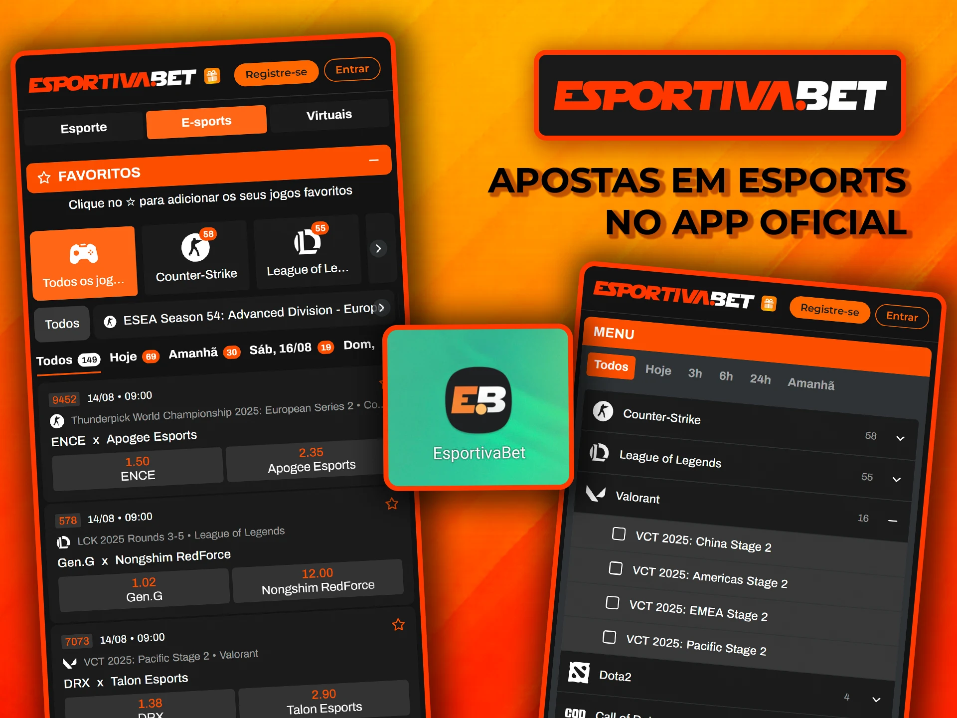 Aposte em eSports através da conveniente aplicação EsportivaBet.