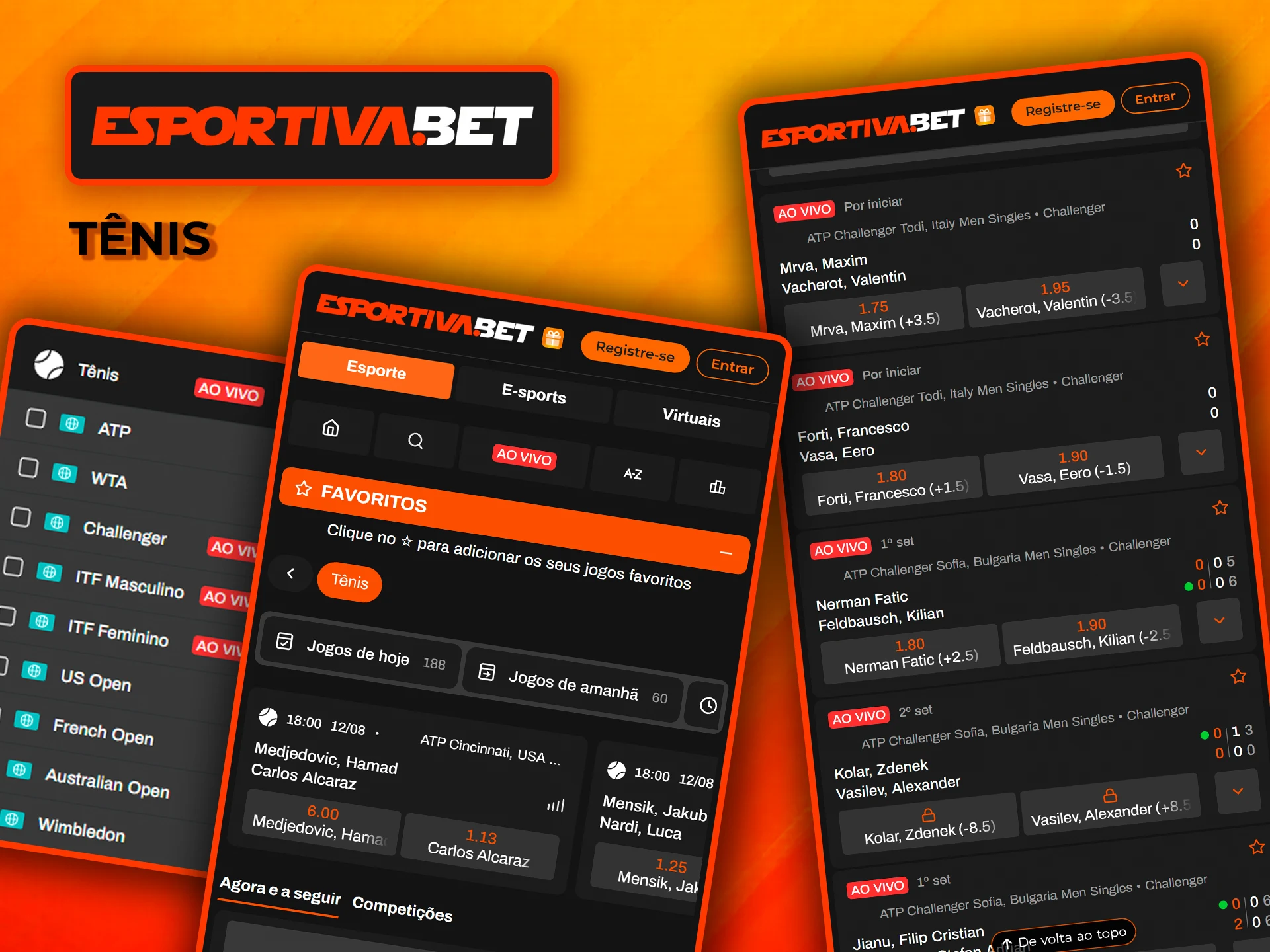 Acompanhe os jogos de ténis e faça as suas apostas na EsportivaBet.