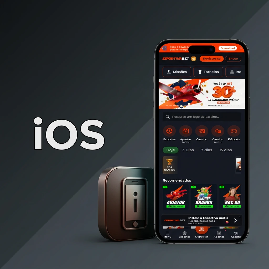 iPhone and iPad showing Esportiva Bet app installation steps from the App Store with download button